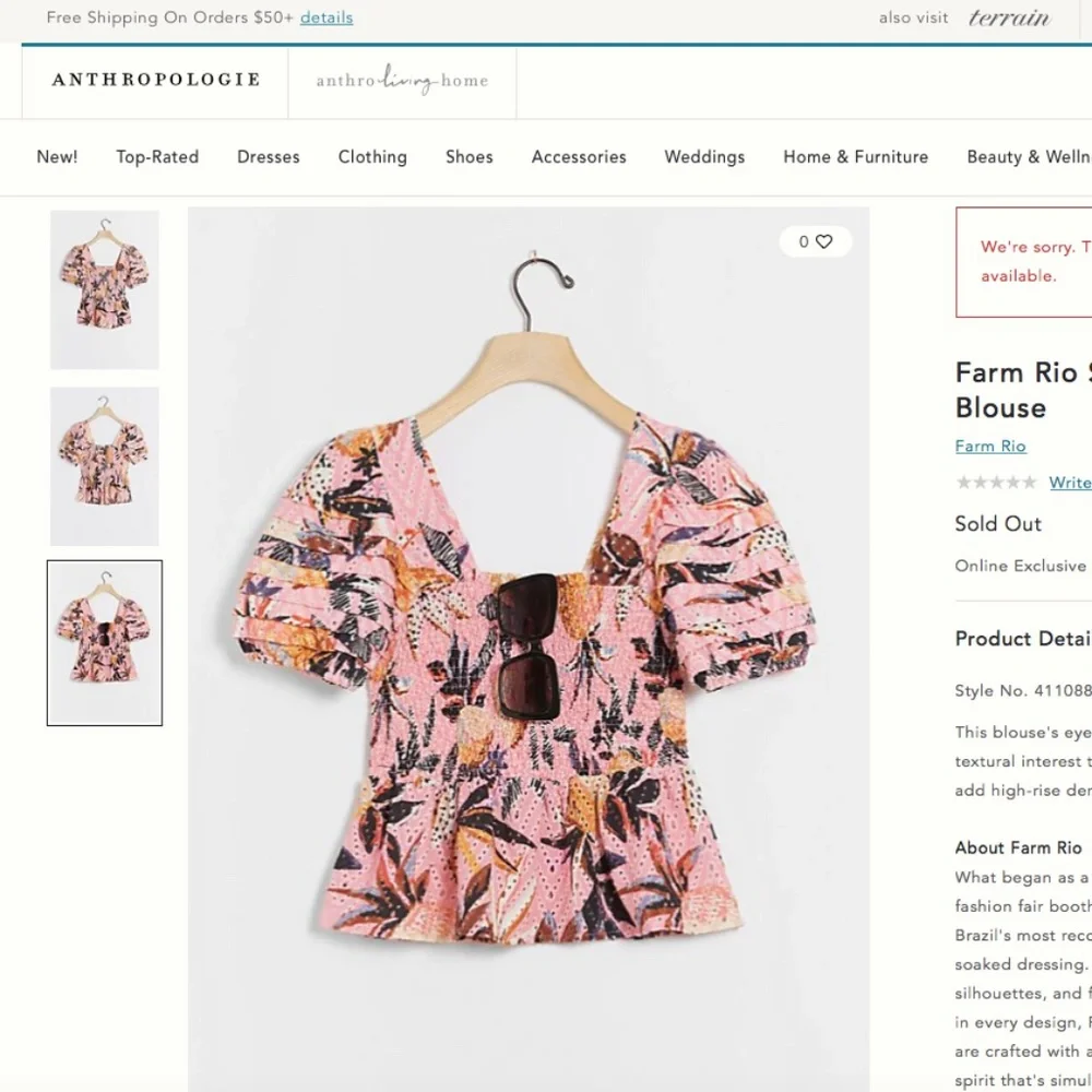 FARM Rio Pink Floral Smocked Puff-Sleeve Blouse